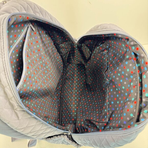 Vera Bradley Essential Large Backpack Gray Quilted Polka Dot Lining Zip Pockets - Picture 14 of 16